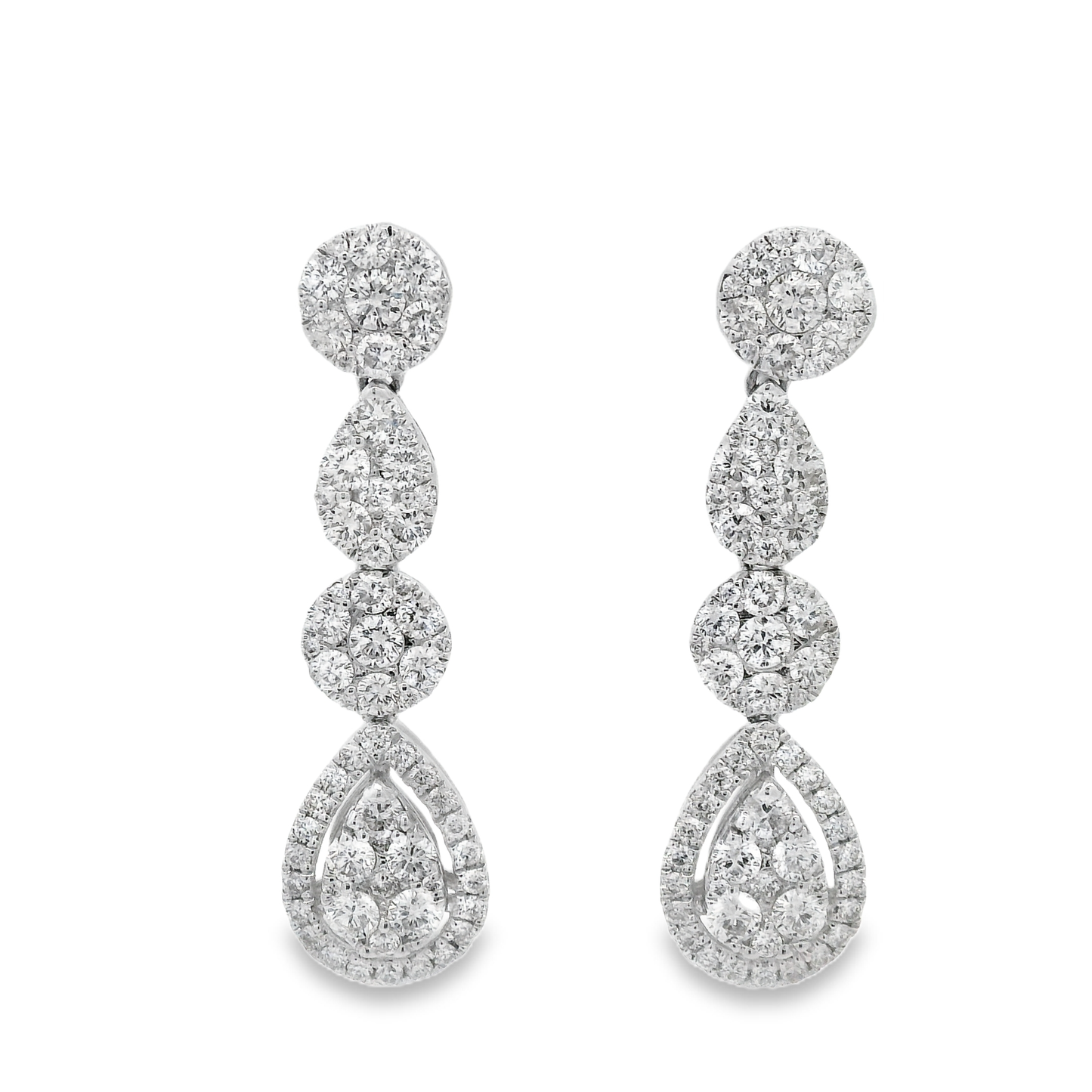 2.52ct Cluster Diamond Drop Earrings in 14K White Gold
