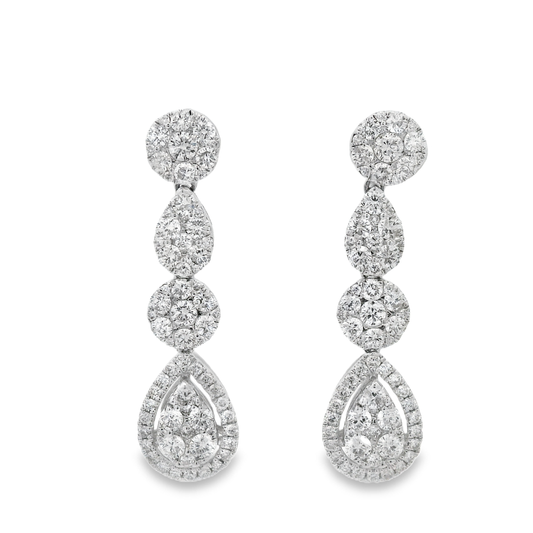 2.52ct Cluster Diamond Drop Earrings in 14K White Gold