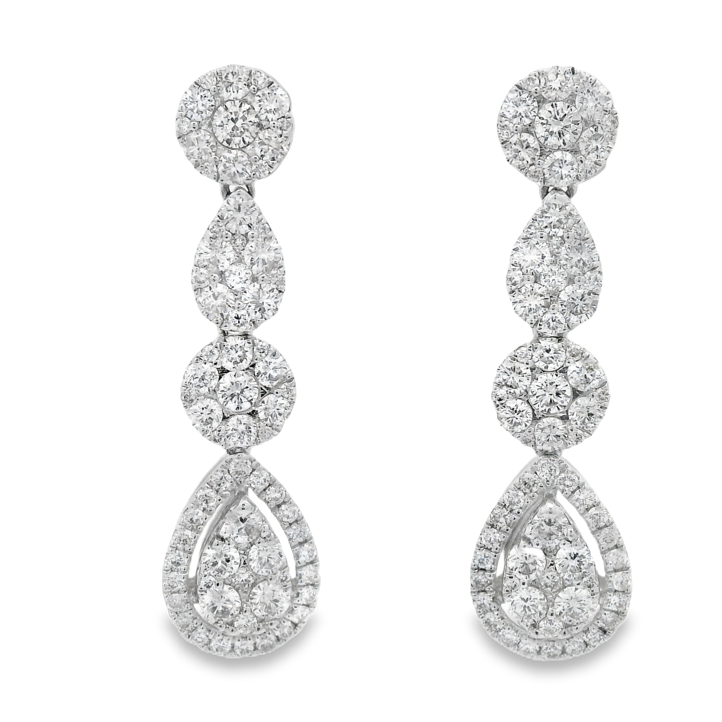 2.52ct Cluster Diamond Drop Earrings in 14K White Gold