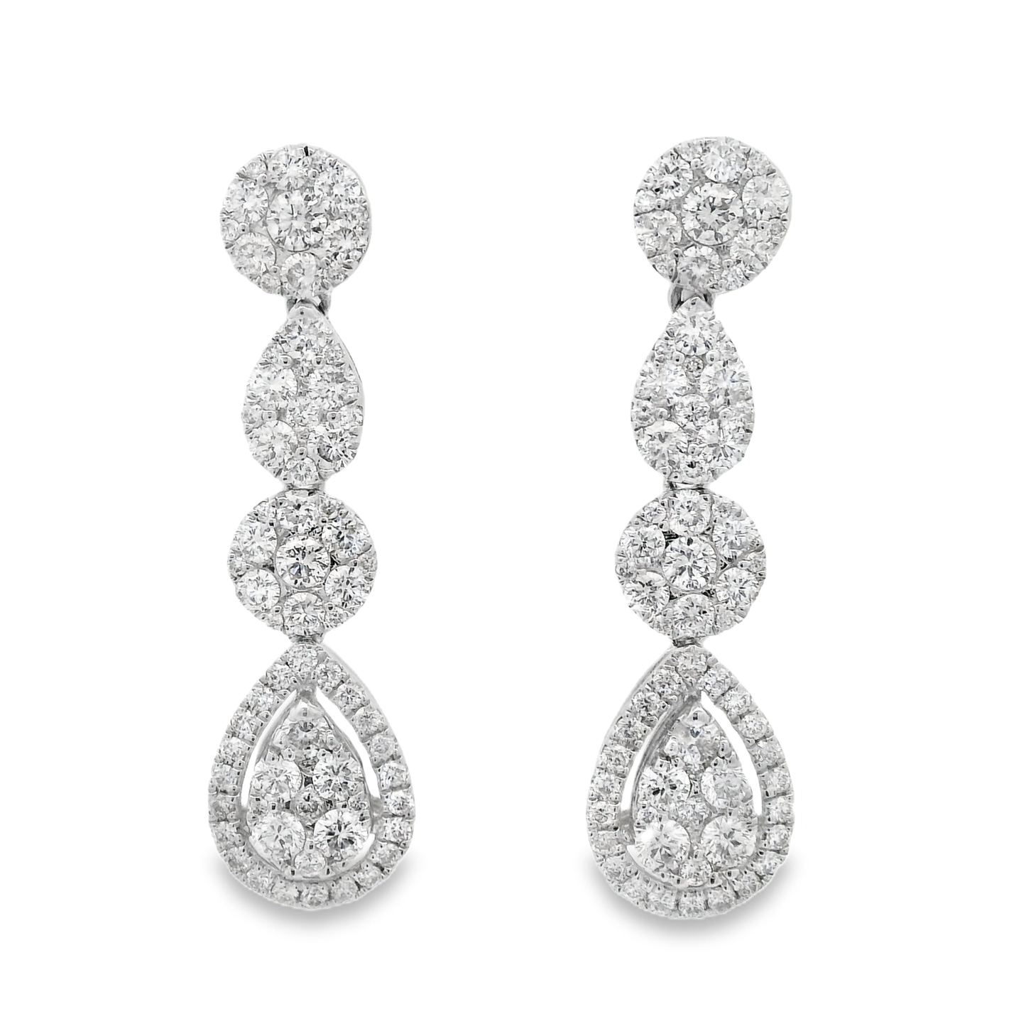 2.52ct Cluster Diamond Drop Earrings in 14K White Gold