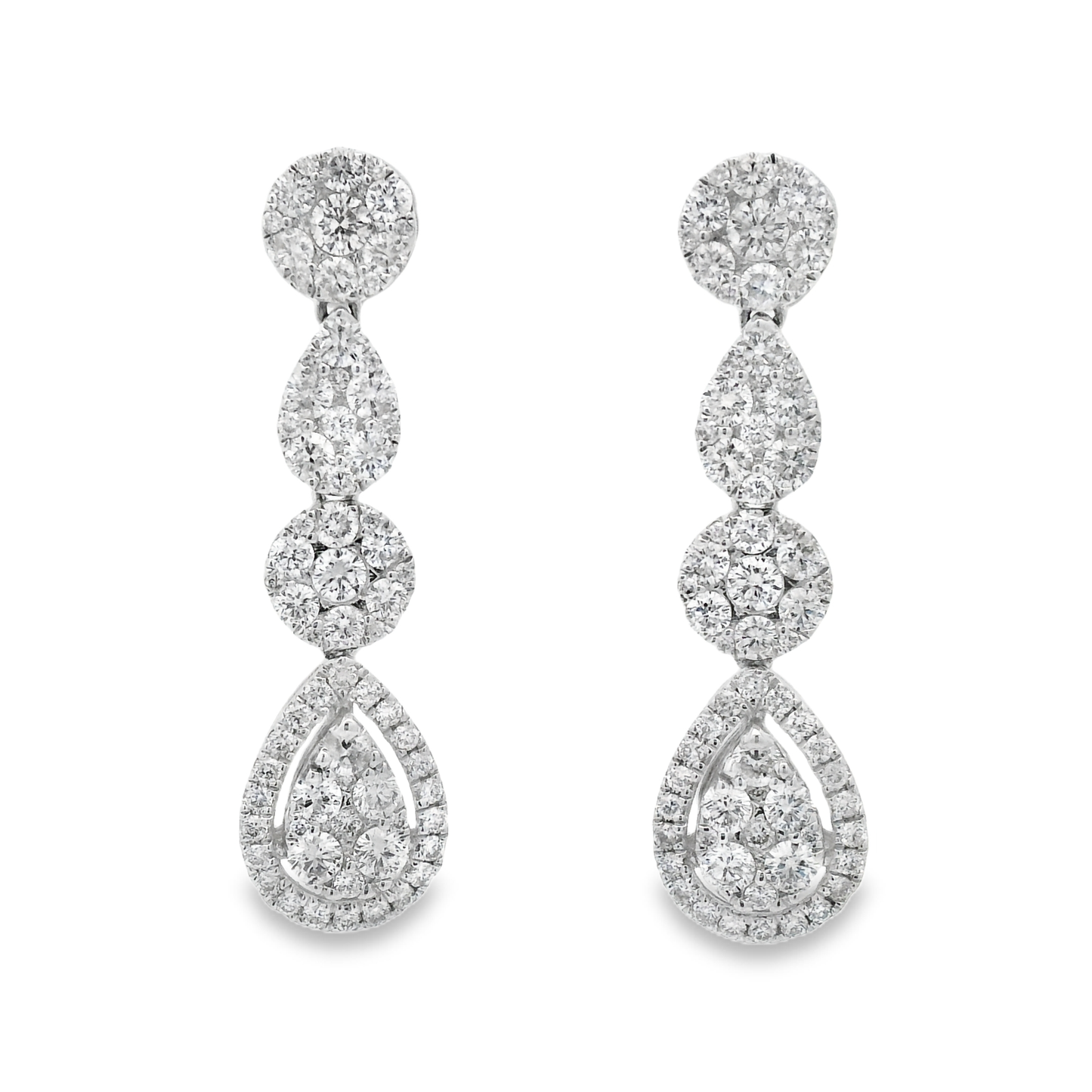 2.52ct Cluster Diamond Drop Earrings in 14K White Gold