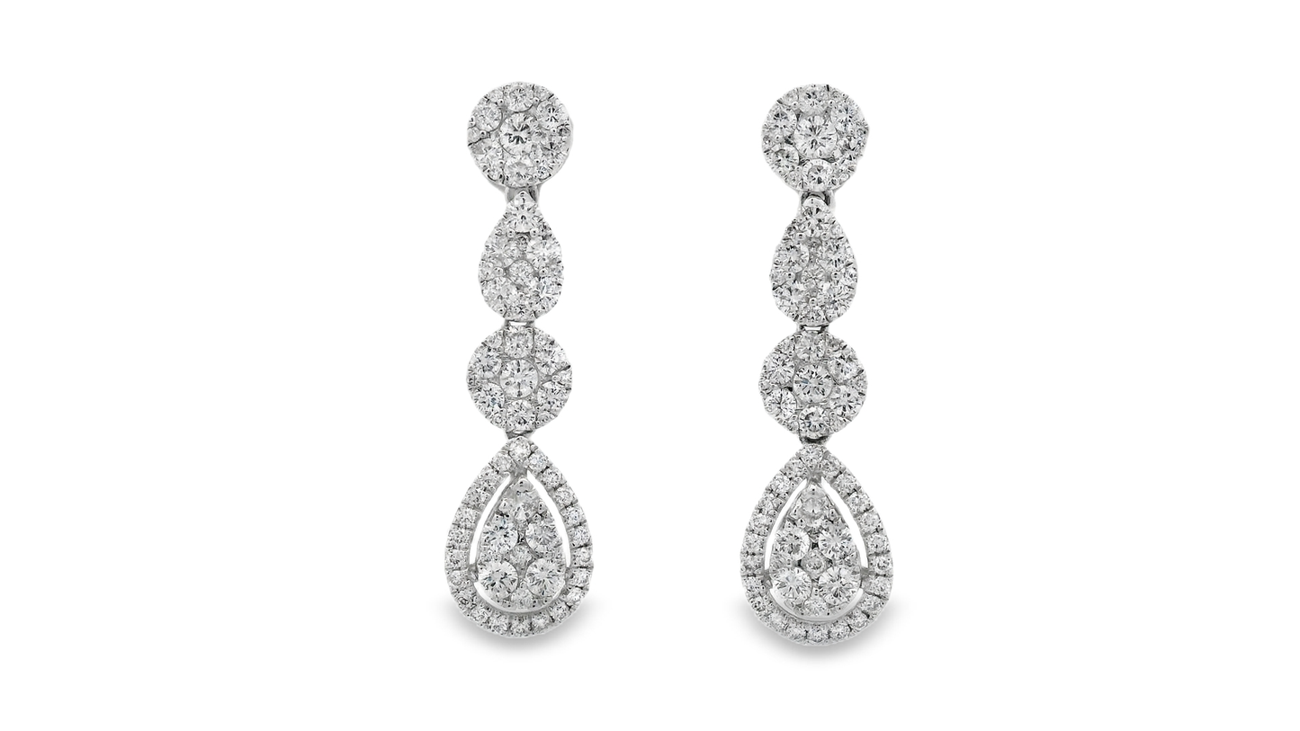 2.52ct Cluster Diamond Drop Earrings in 14K White Gold
