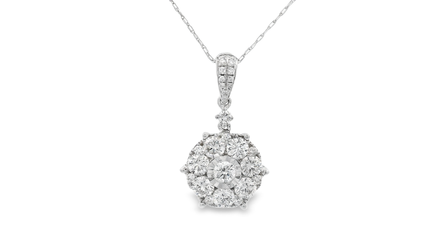 1.16ct Cluster Diamond Pendant in 14K White Gold