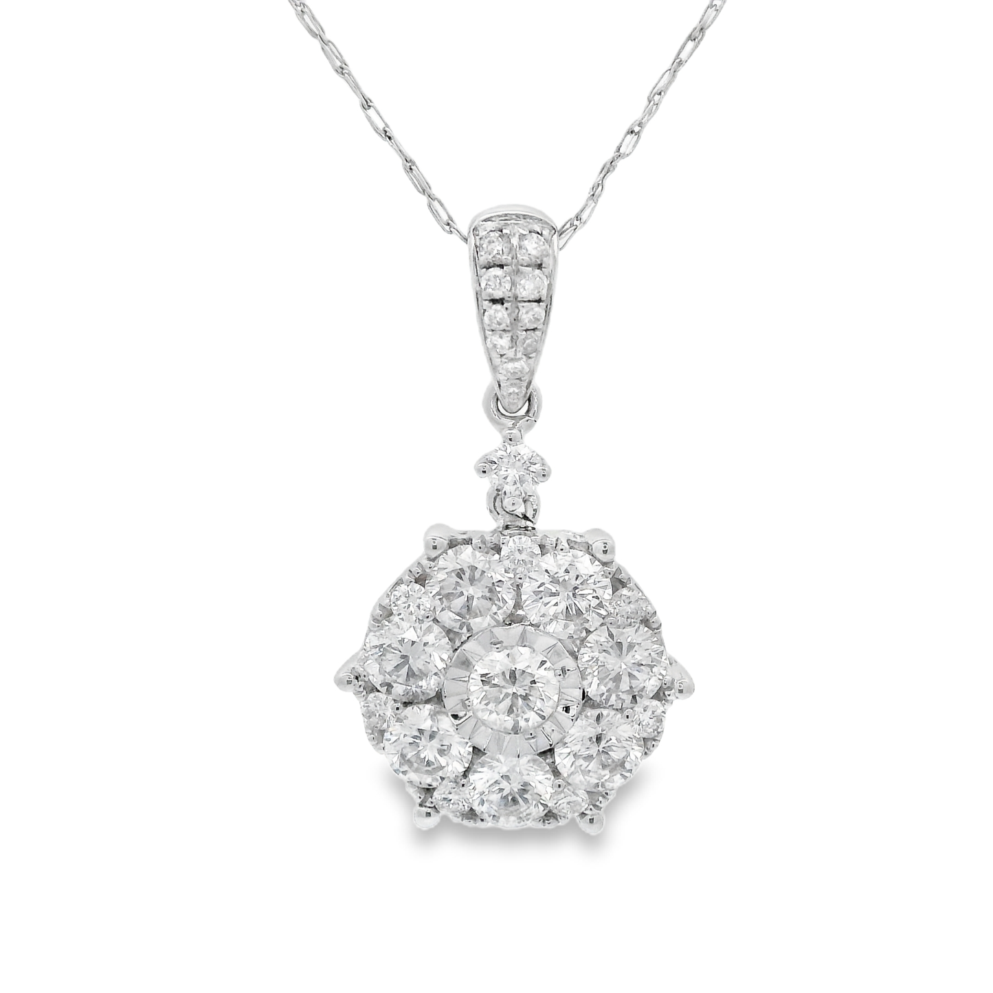 1.16ct Cluster Diamond Pendant in 14K White Gold