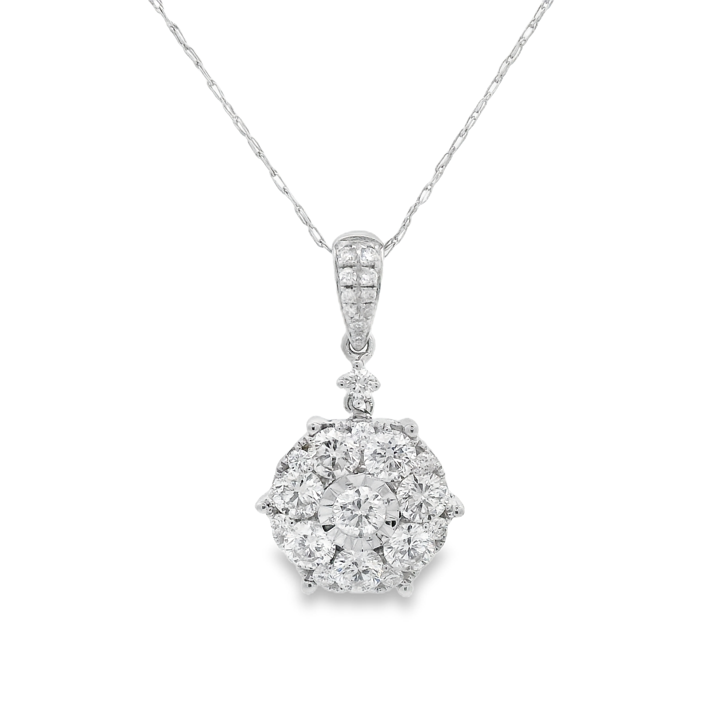 1.16ct Cluster Diamond Pendant in 14K White Gold