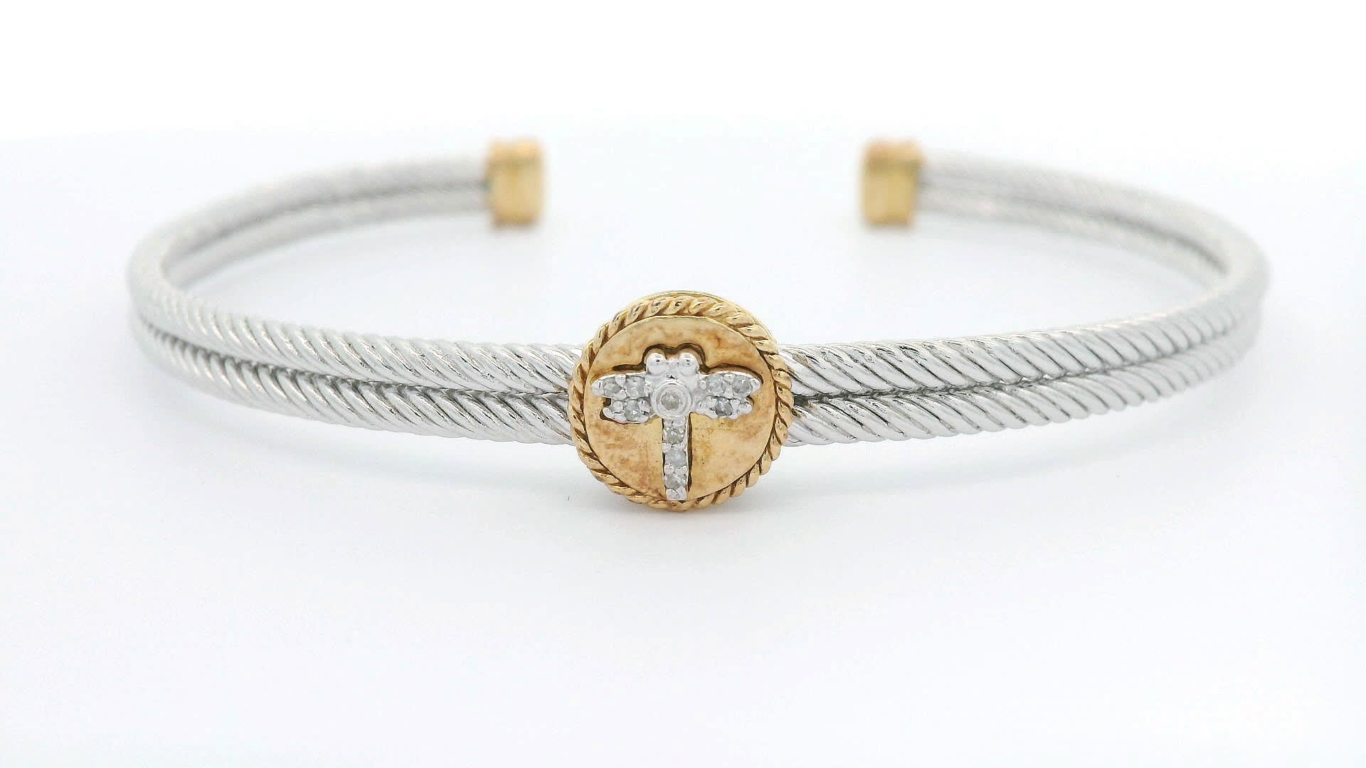 925+18K Silver and Gold Bangle Bracelet (0.05 Carat)