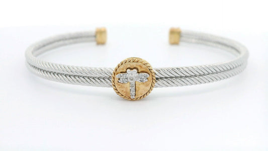 925+18K Silver and Gold Bangle Bracelet (0.05 Carat)