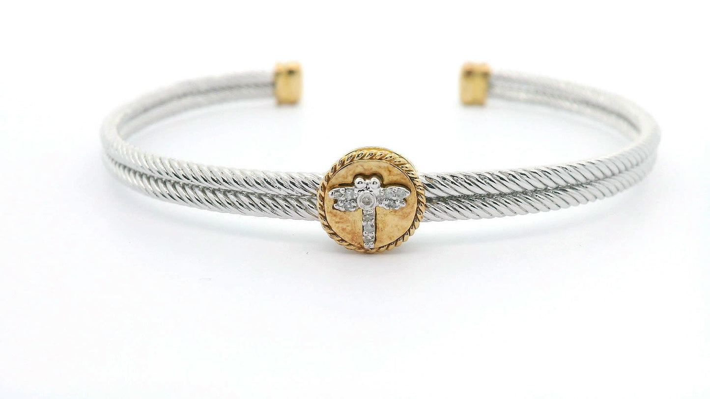 925+18K Silver and Gold Bangle Bracelet (0.05 Carat)