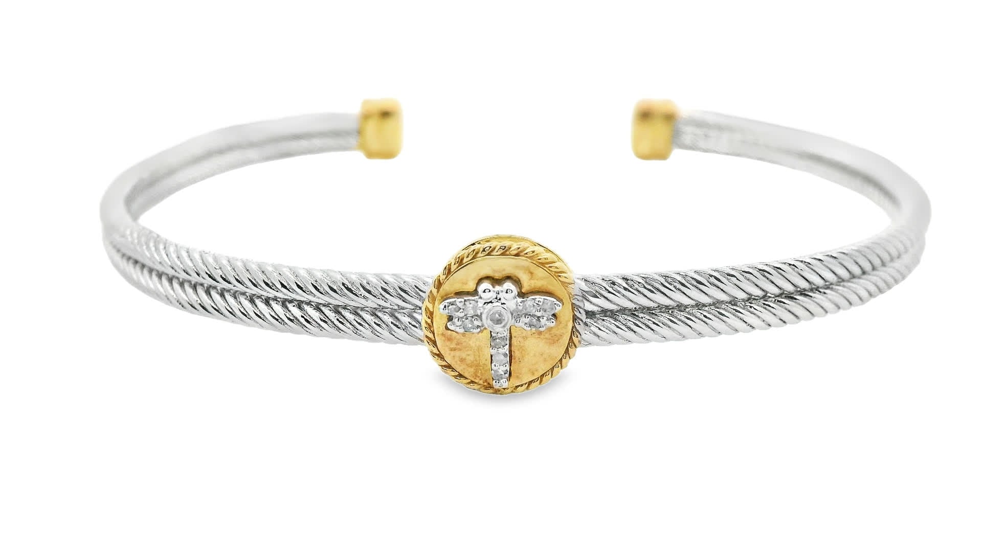 925+18K Silver and Gold Bangle Bracelet (0.05 Carat)
