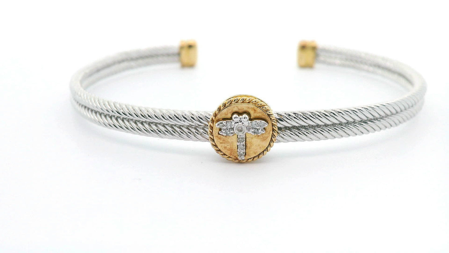 925+18K Silver and Gold Bangle Bracelet (0.05 Carat)