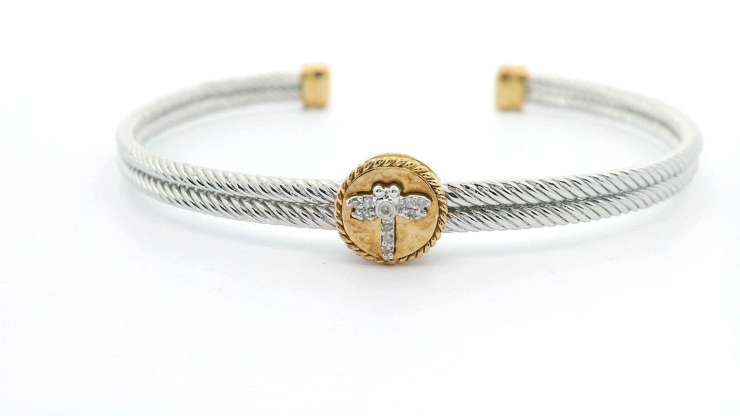925+18K Silver and Gold Bangle Bracelet (0.05 Carat)
