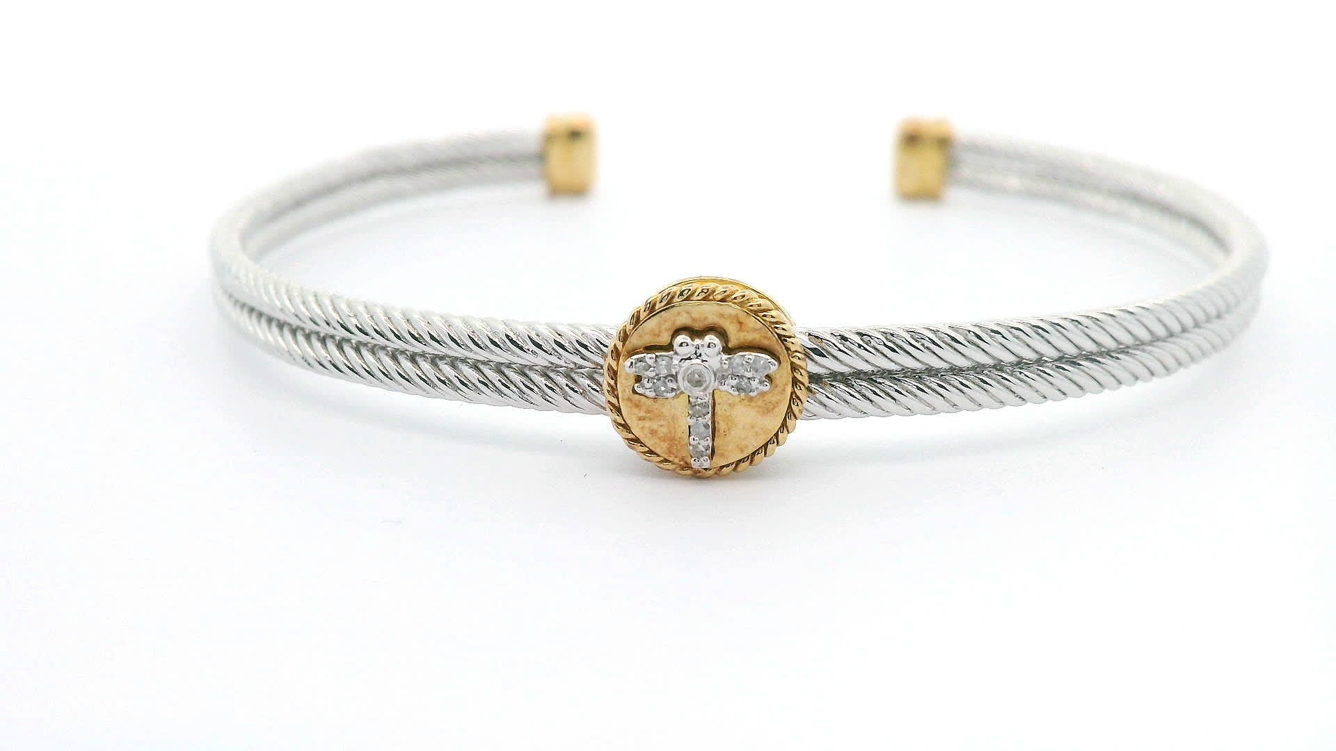 925+18K Silver and Gold Bangle Bracelet (0.05 Carat)