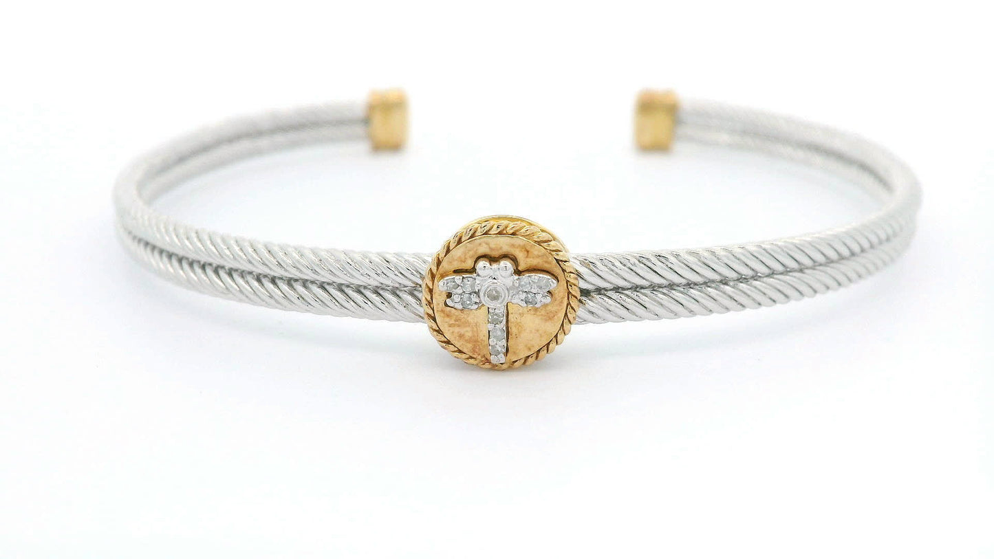 925+18K Silver and Gold Bangle Bracelet (0.05 Carat)