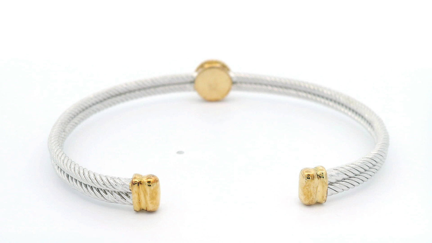925+18K Silver and Gold Bangle Bracelet (0.05 Carat)