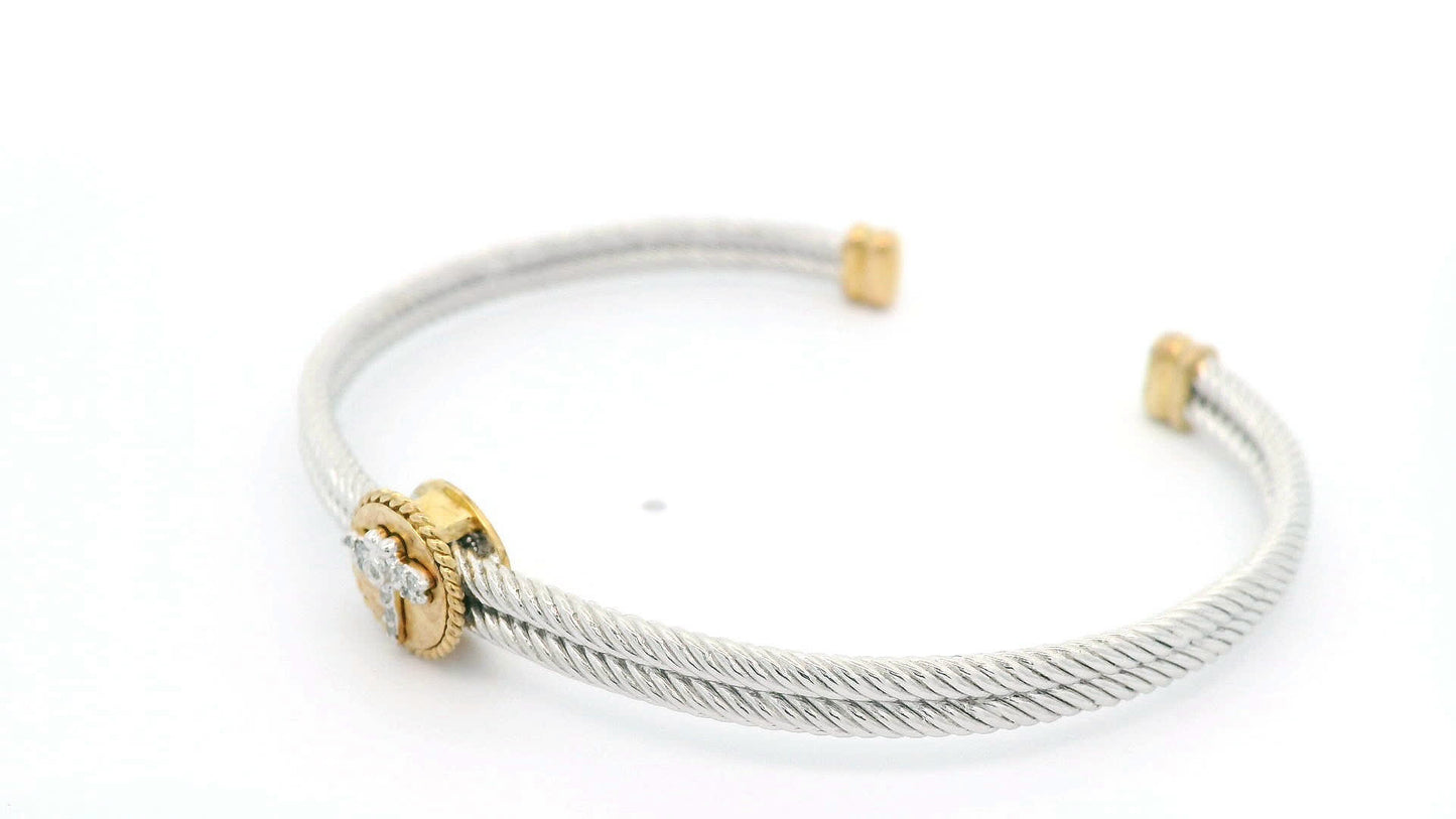 925+18K Silver and Gold Bangle Bracelet (0.05 Carat)