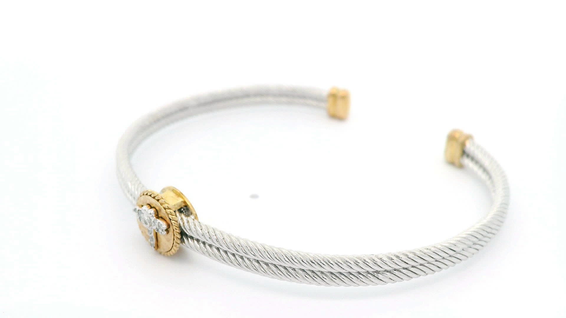 925+18K Silver and Gold Bangle Bracelet (0.05 Carat)