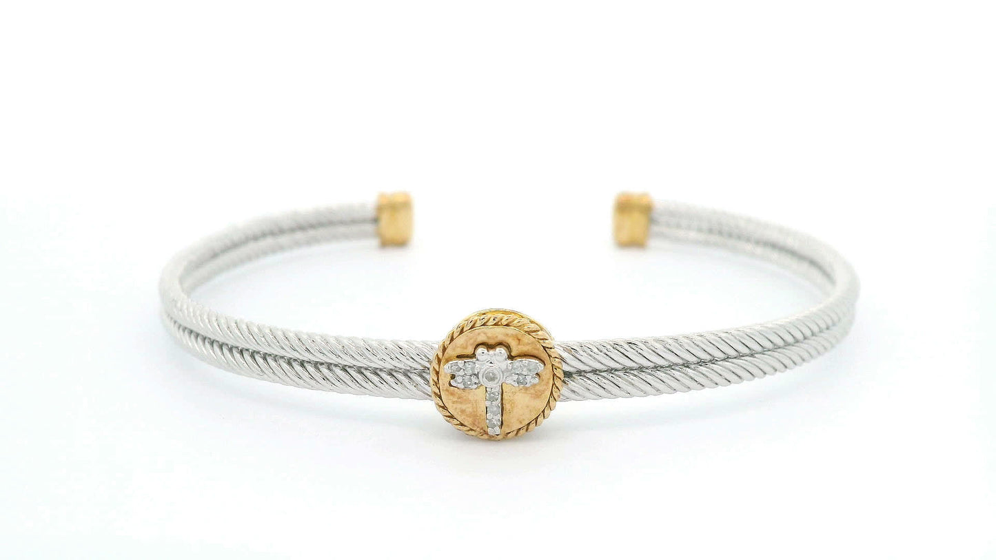 925+18K Silver and Gold Bangle Bracelet (0.05 Carat)