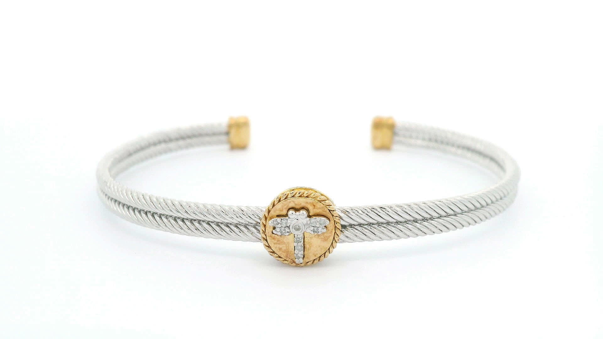 925+18K Silver and Gold Bangle Bracelet (0.05 Carat)