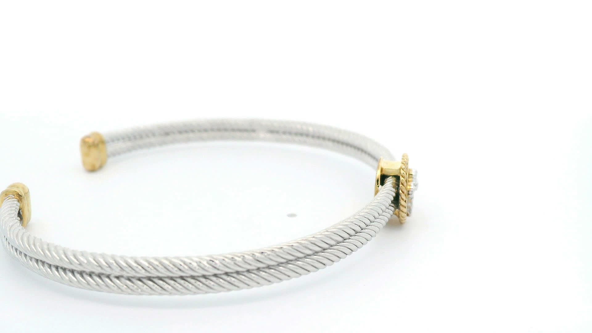 925+18K Silver and Gold Bangle Bracelet (0.05 Carat)