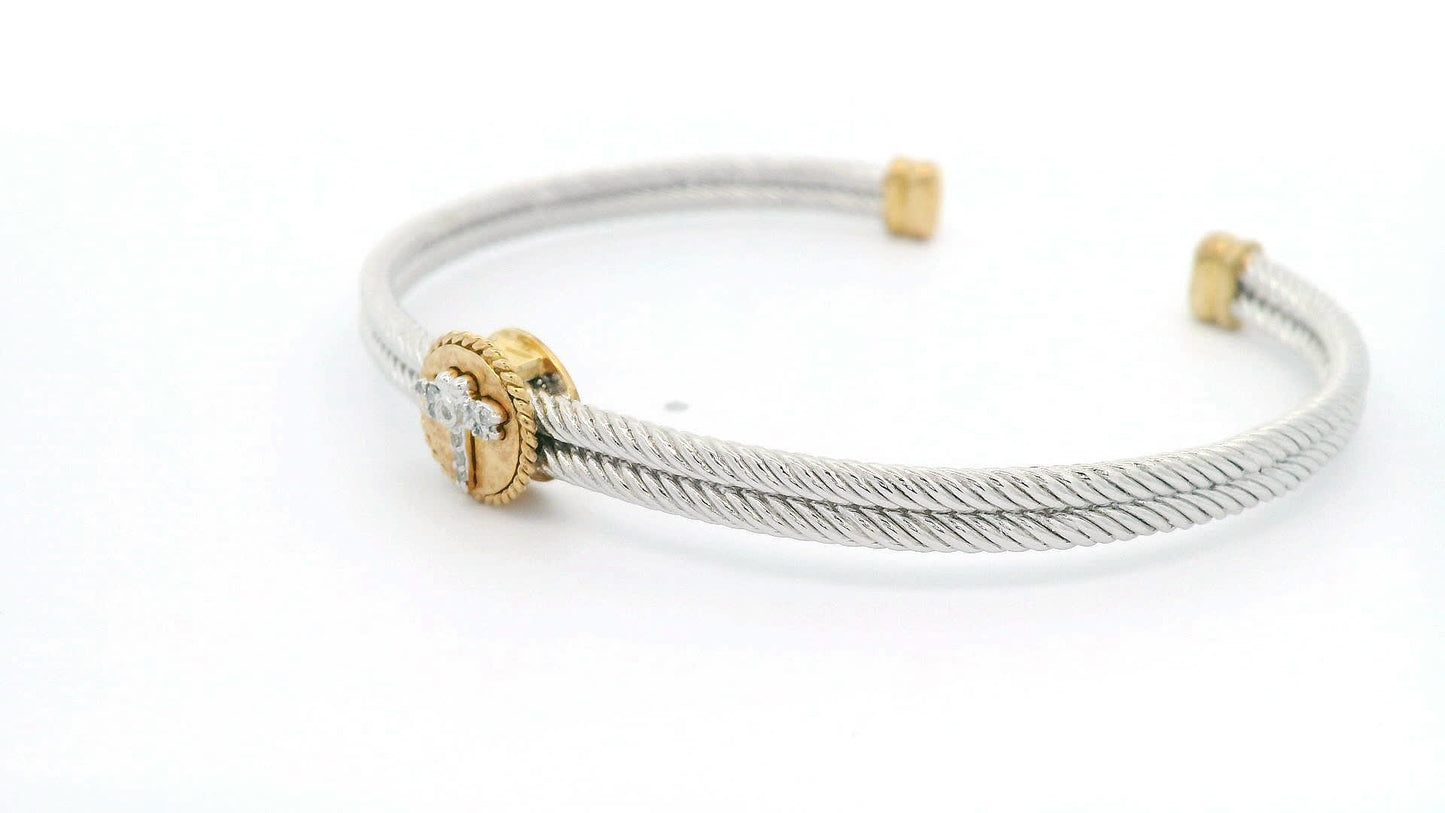 925+18K Silver and Gold Bangle Bracelet (0.05 Carat)
