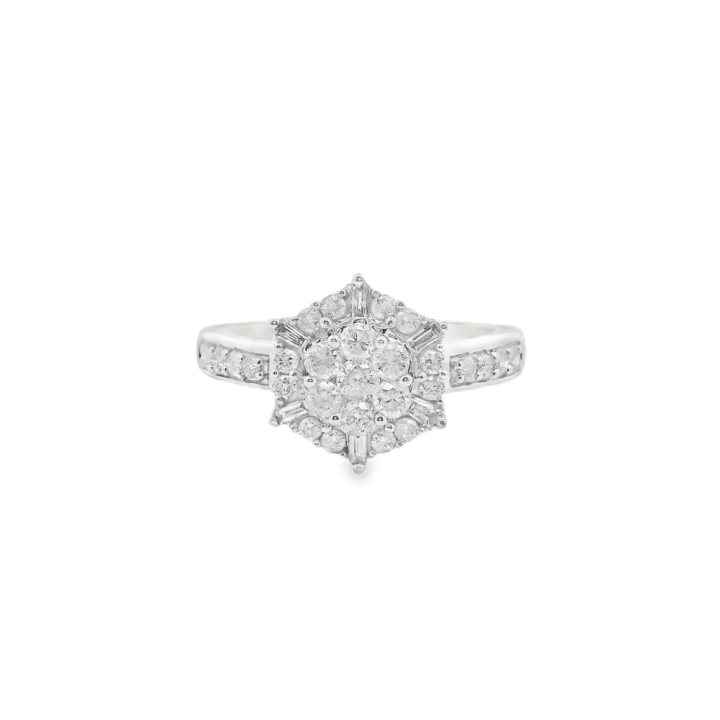 Diamond Halo Cluster Ring (0.75 Carat) in 14K Gold 2 Colors