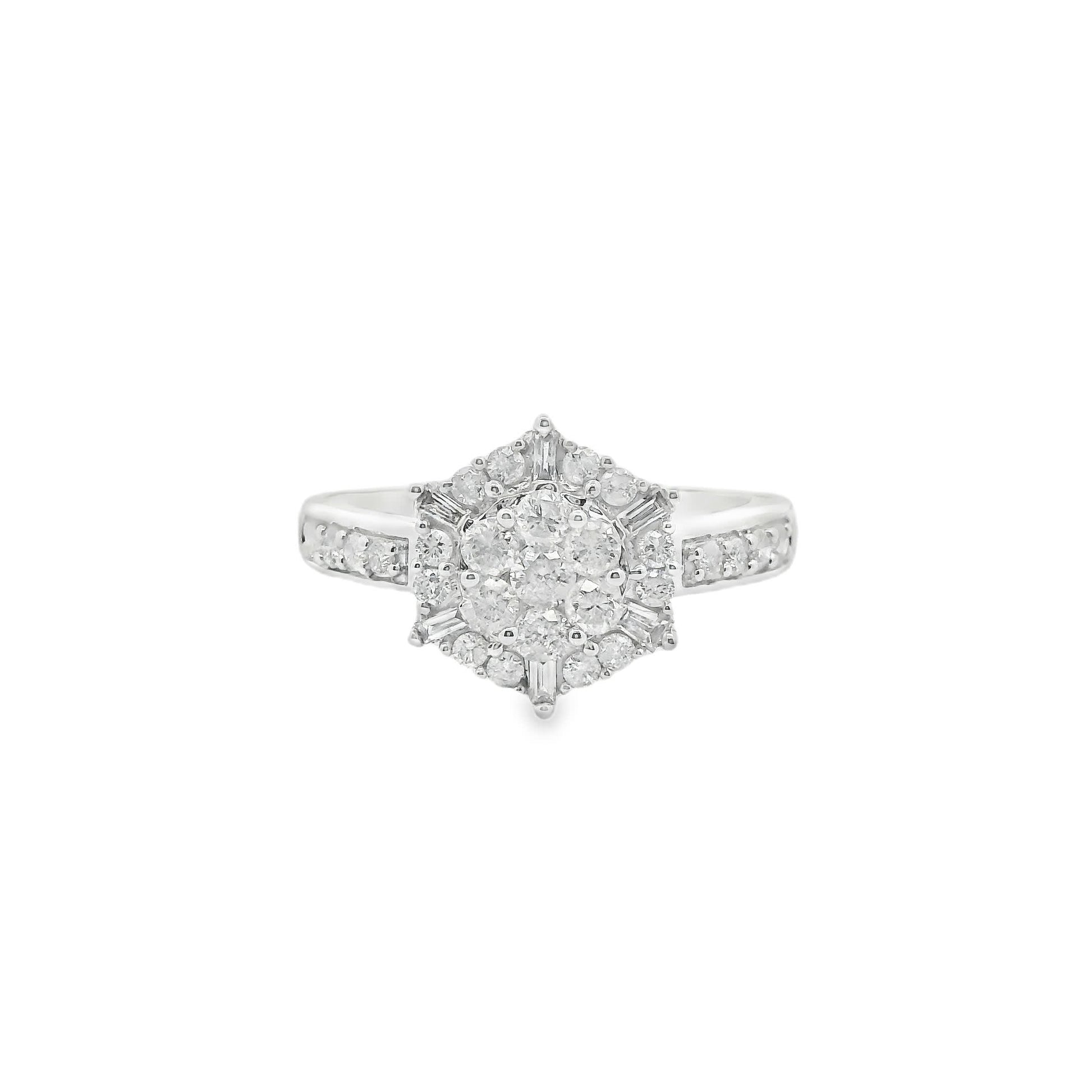 Diamond Halo Cluster Ring (0.75 Carat) in 14K Gold 2 Colors
