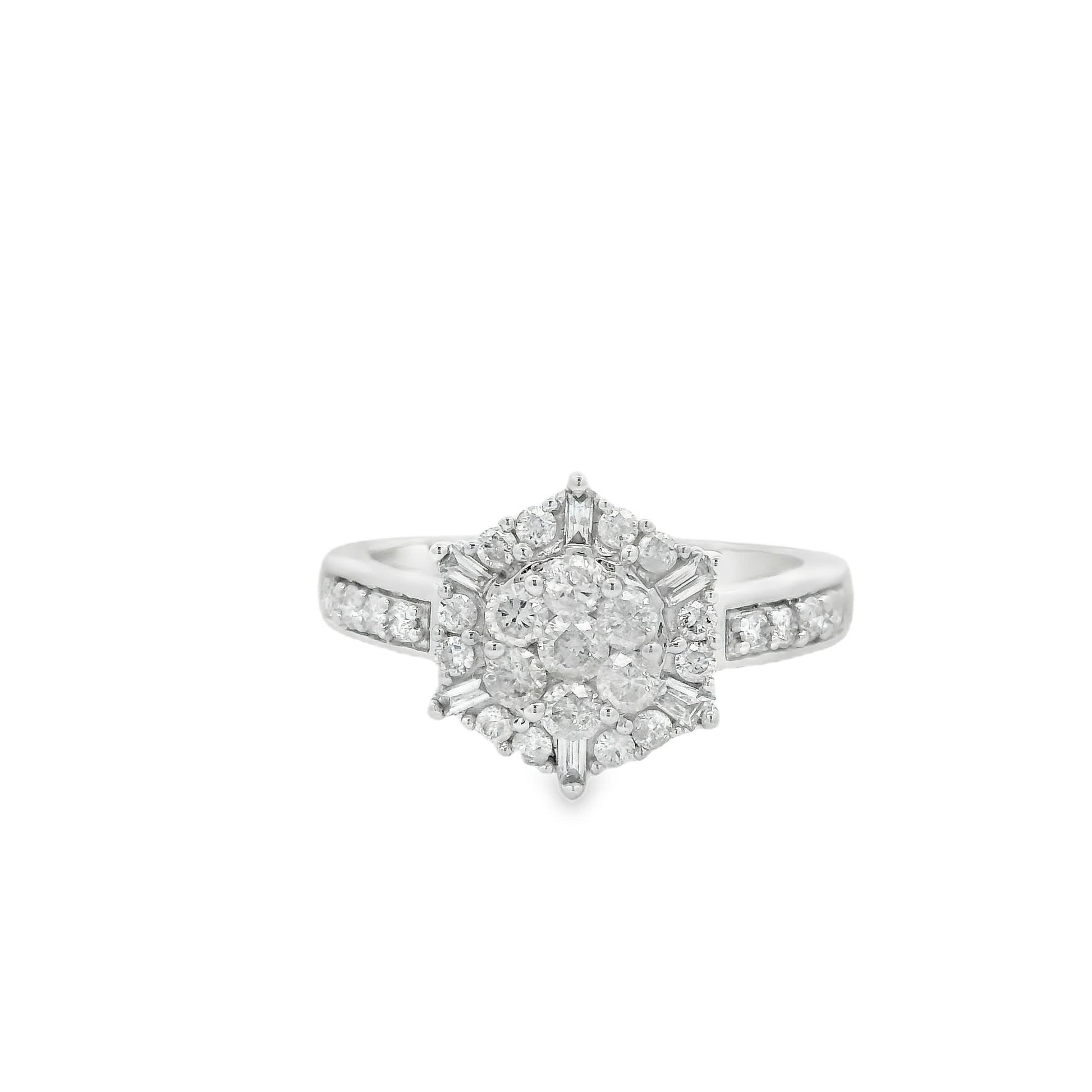 Diamond Halo Cluster Ring (0.75 Carat) in 14K Gold 2 Colors