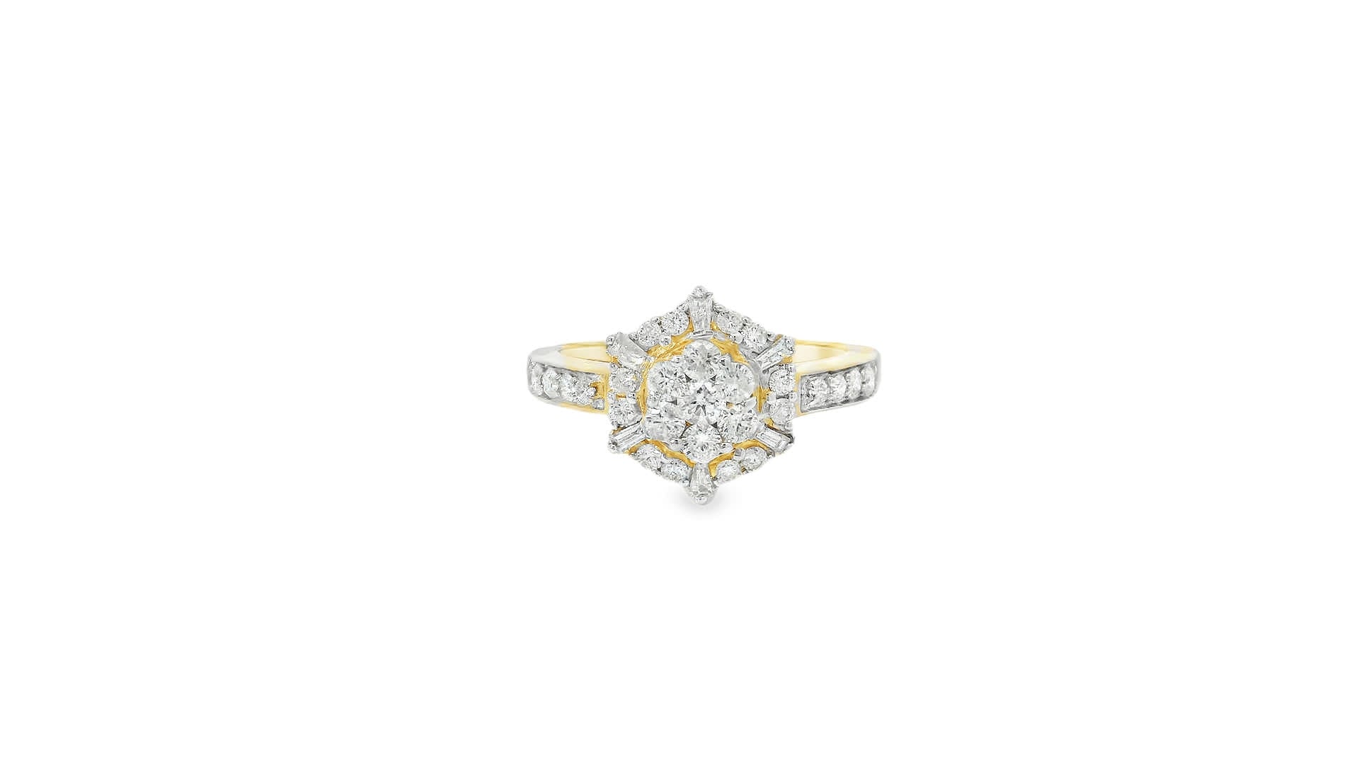 Diamond Halo Cluster Ring (0.75 Carat) in 14K Gold 2 Colors