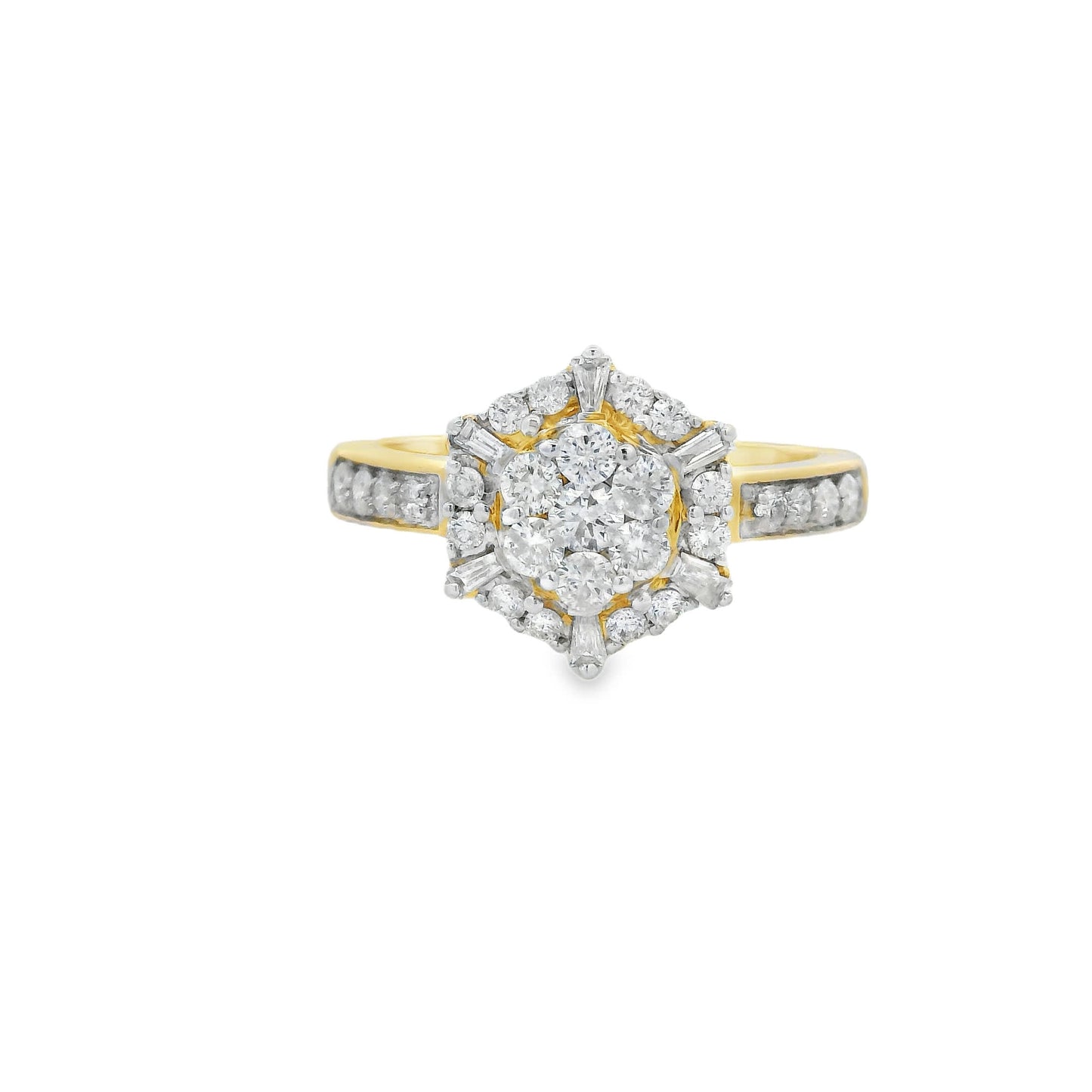 Diamond Halo Cluster Ring (0.75 Carat) in 14K Gold 2 Colors