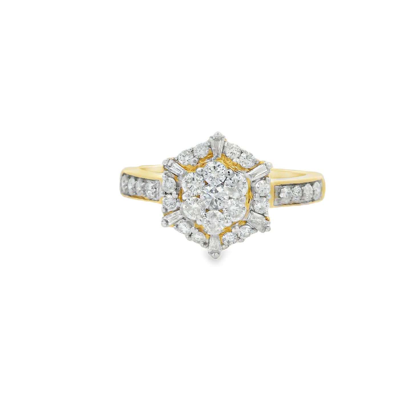 Diamond Halo Cluster Ring (0.75 Carat) in 14K Gold 2 Colors