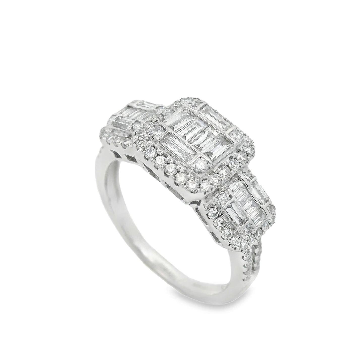0.95Ct Round/Baguette Diamond 14K White Gold Ring