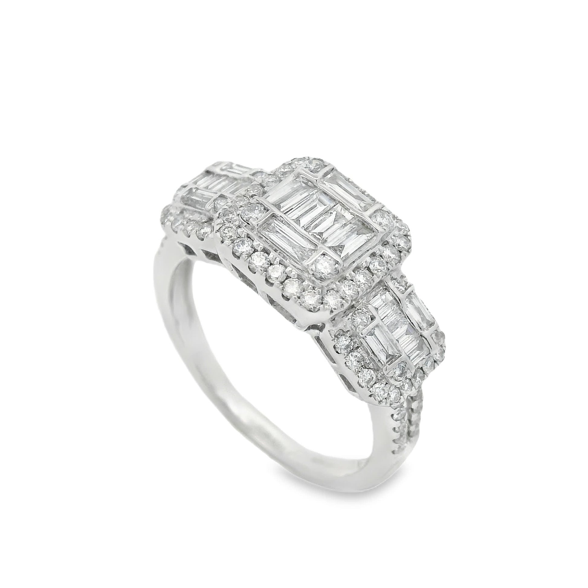 0.95Ct Round/Baguette Diamond 14K White Gold Ring