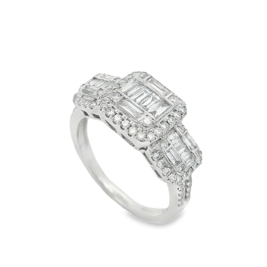 0.95Ct Round/Baguette Diamond 14K White Gold Ring