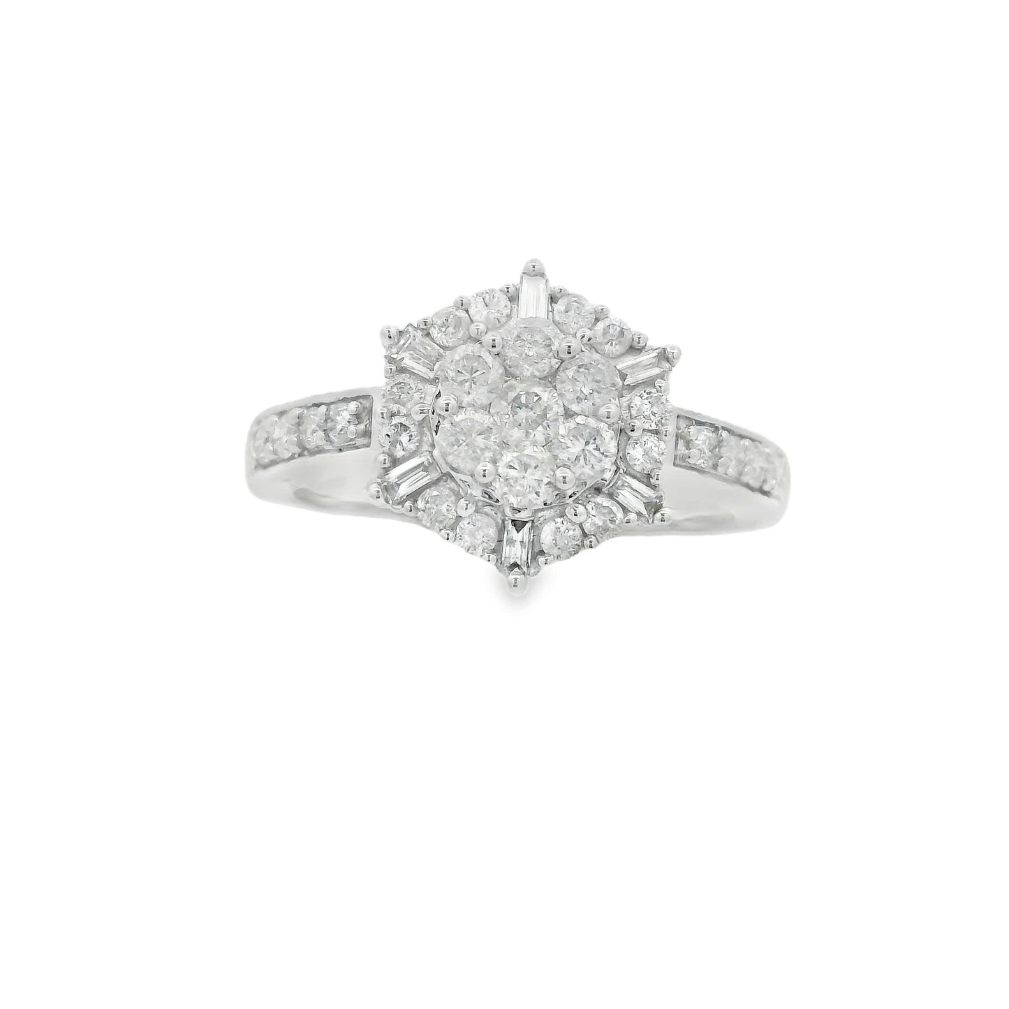 Diamond Halo Cluster Ring (0.75 Carat) in 14K Gold 2 Colors
