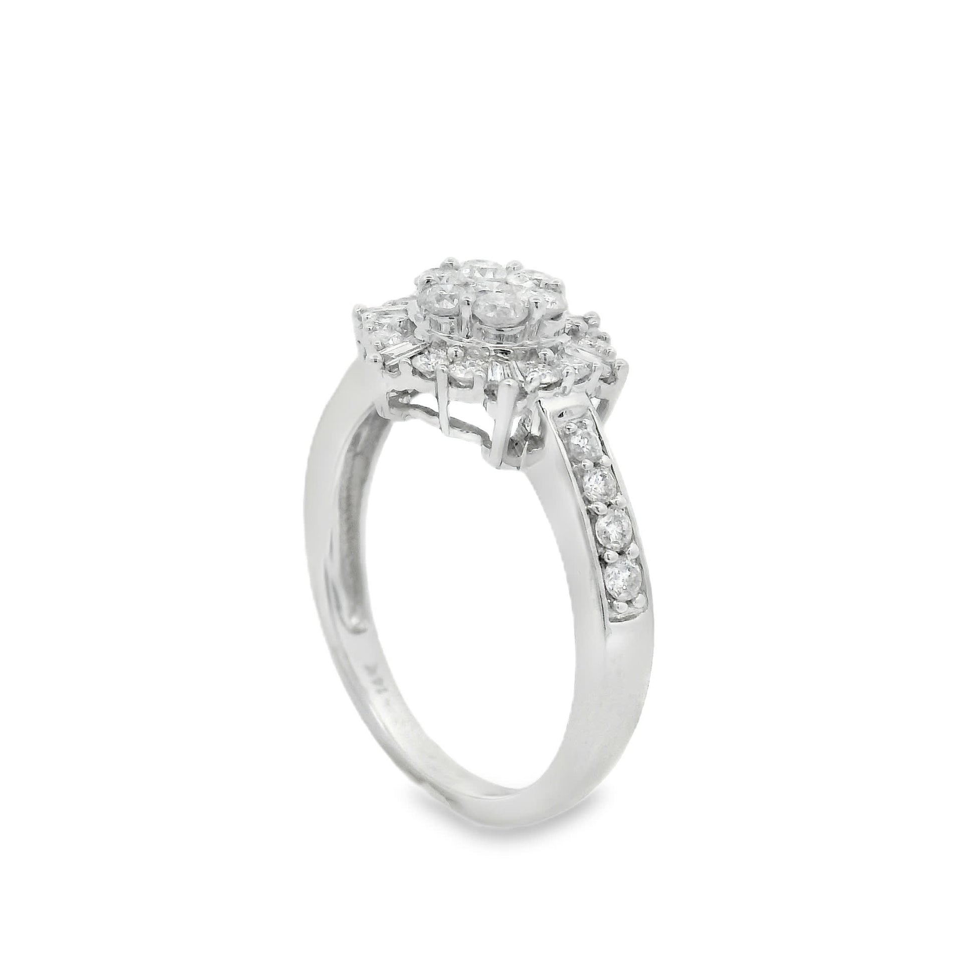 Diamond Halo Cluster Ring (0.75 Carat) in 14K Gold 2 Colors