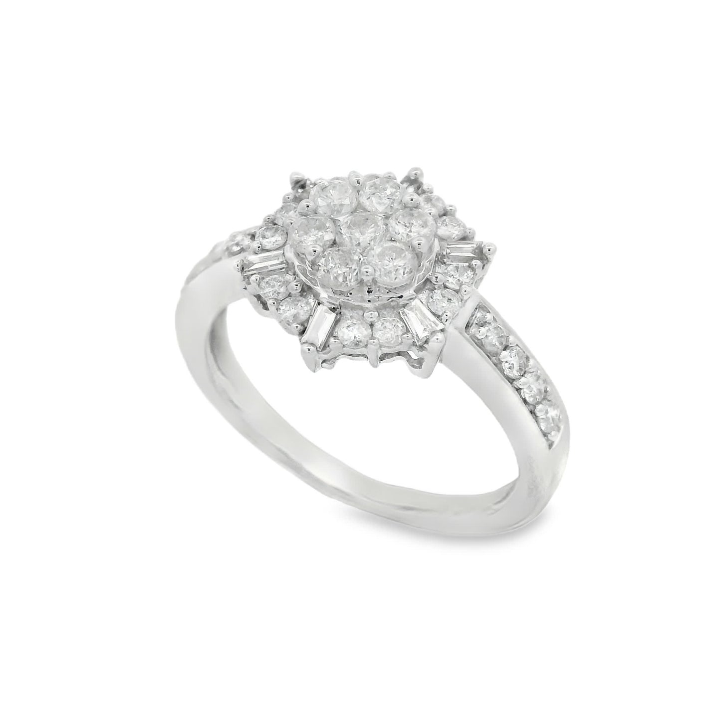 Diamond Halo Cluster Ring (0.75 Carat) in 14K Gold 2 Colors