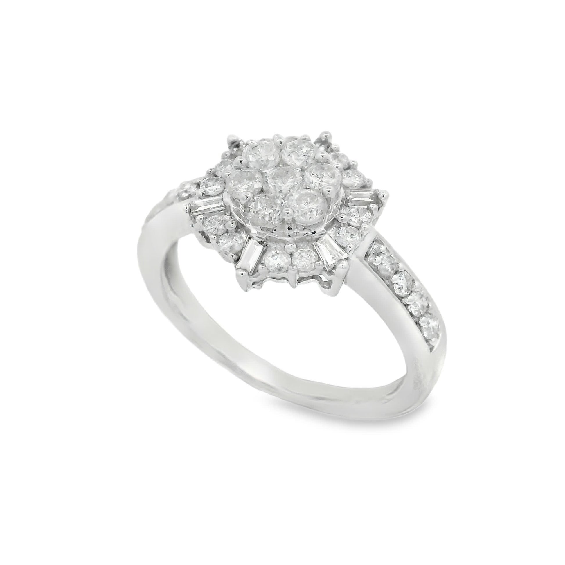 Diamond Halo Cluster Ring (0.75 Carat) in 14K Gold 2 Colors