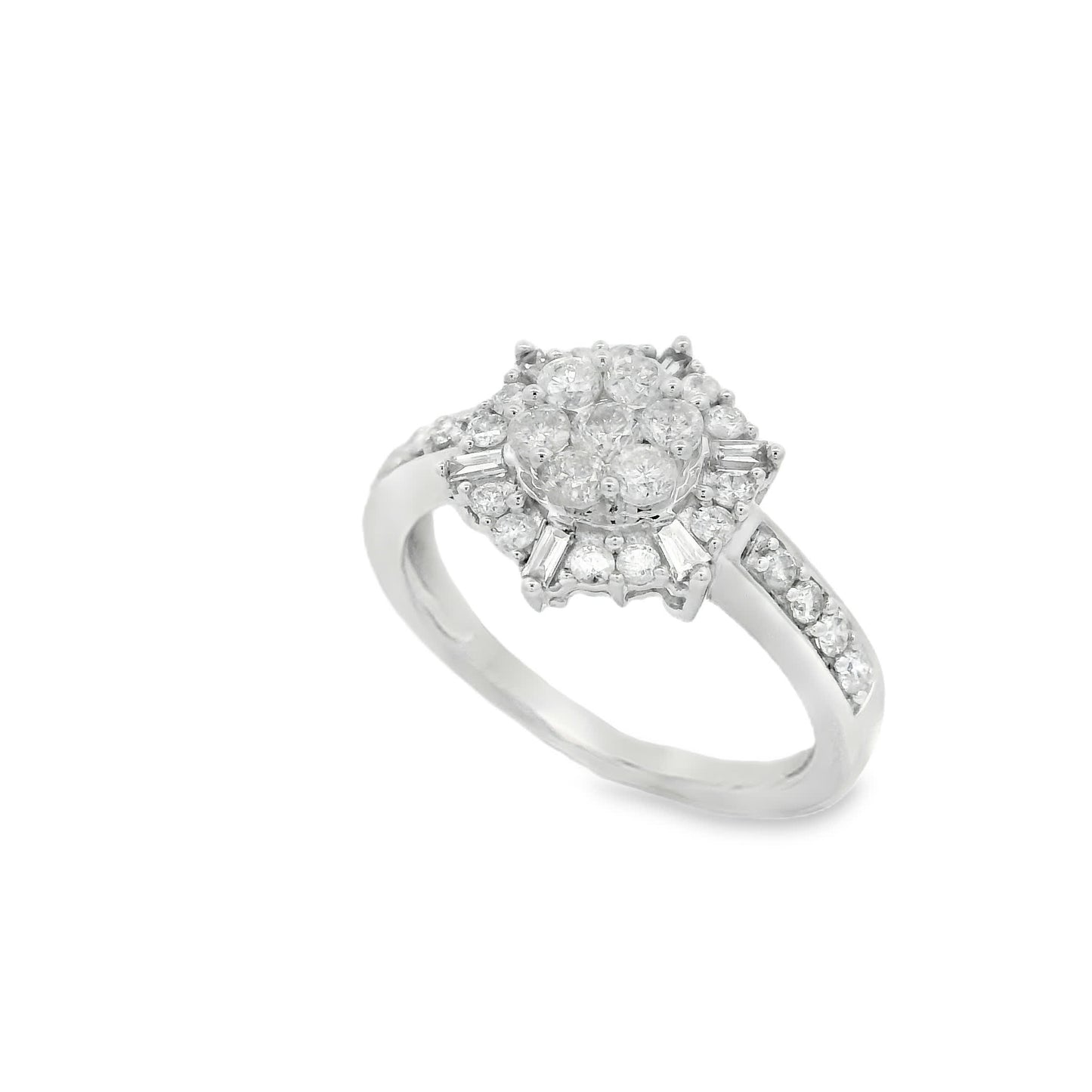 Diamond Halo Cluster Ring (0.75 Carat) in 14K Gold 2 Colors