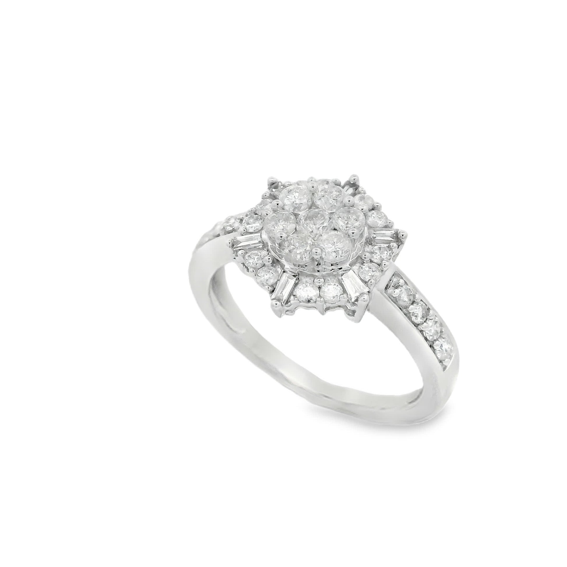 Diamond Halo Cluster Ring (0.75 Carat) in 14K Gold 2 Colors