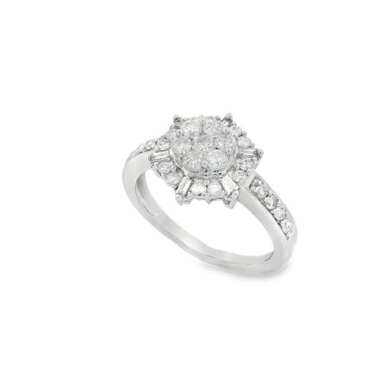 Diamond Halo Cluster Ring (0.75 Carat) in 14K Gold 2 Colors