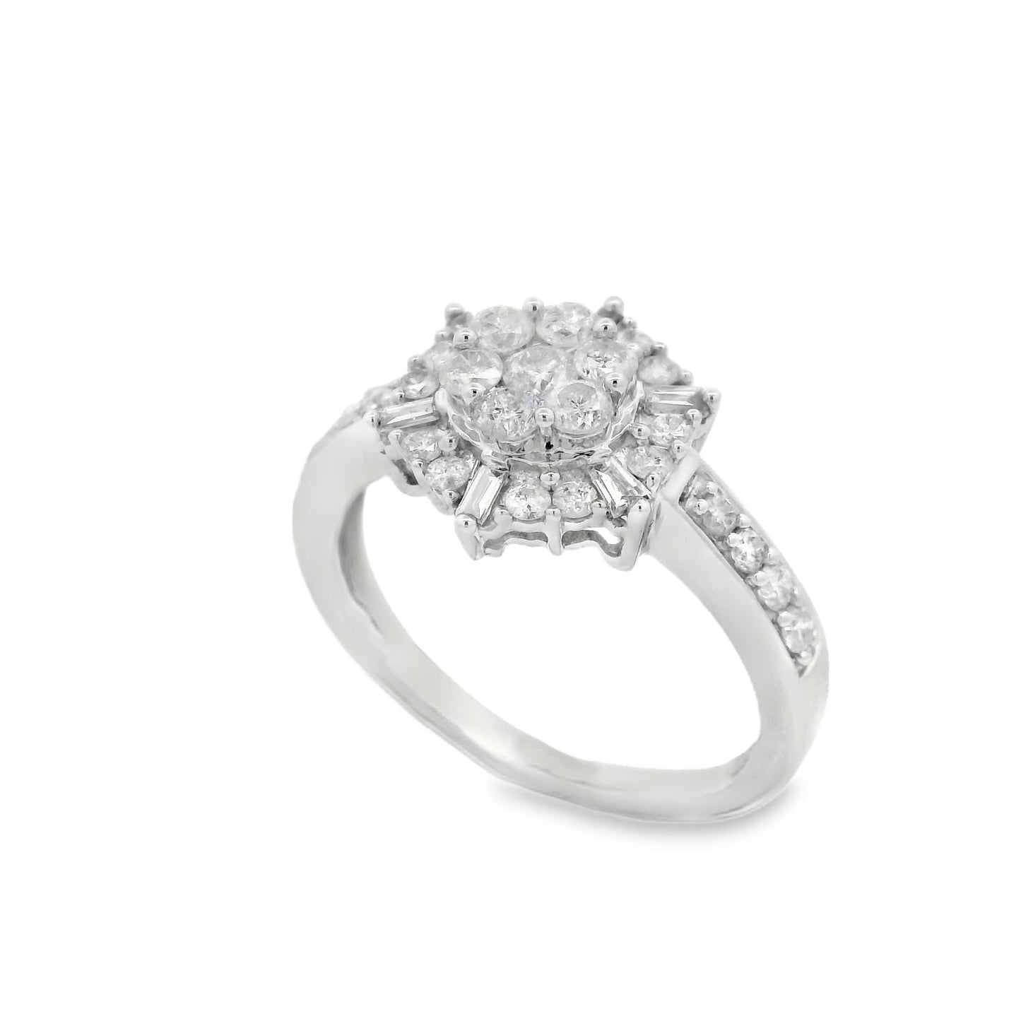 Diamond Halo Cluster Ring (0.75 Carat) in 14K Gold 2 Colors