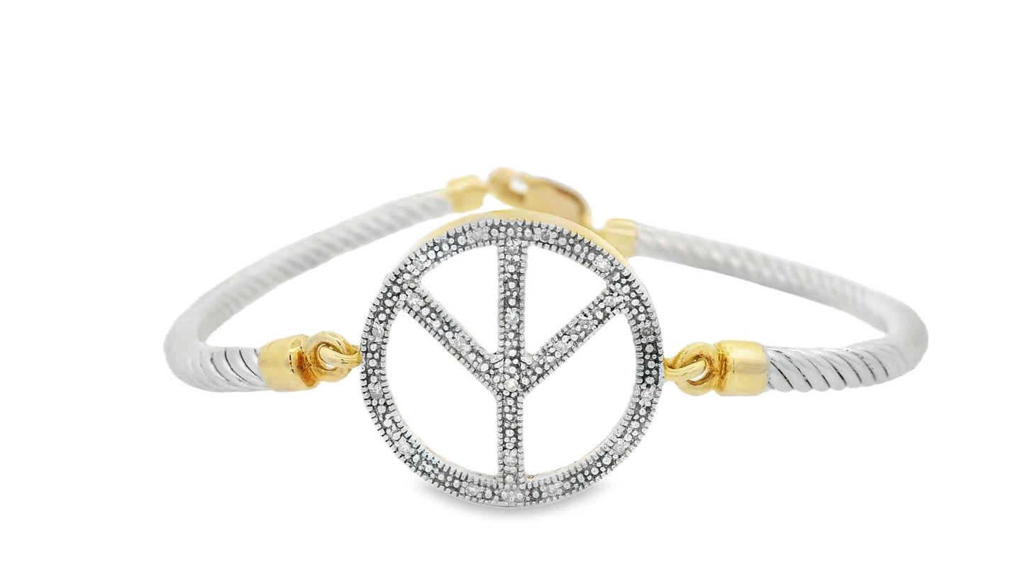 Peace Symbol Bangle Bracelet In 925+18K (0.08 Carat)