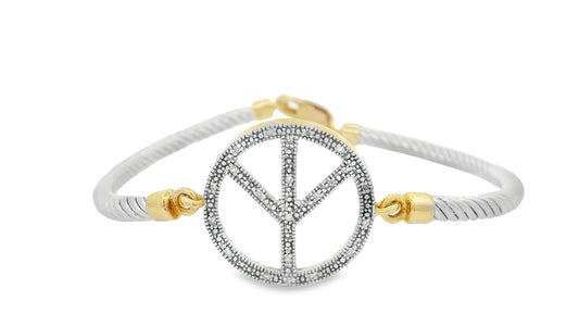 Peace Symbol Bangle Bracelet In 925+18K (0.08 Carat)