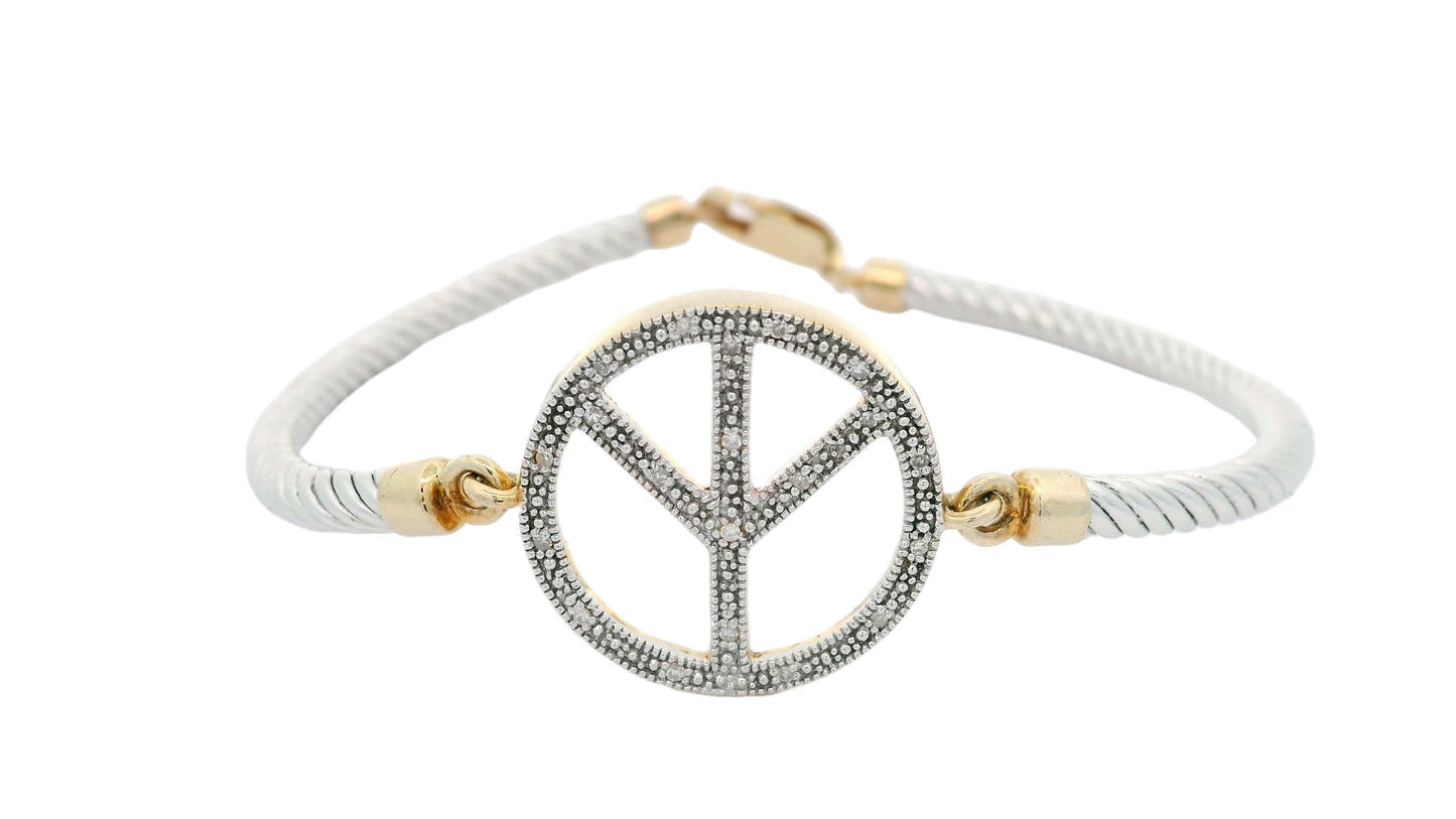 Peace Symbol Bangle Bracelet In 925+18K (0.08 Carat)