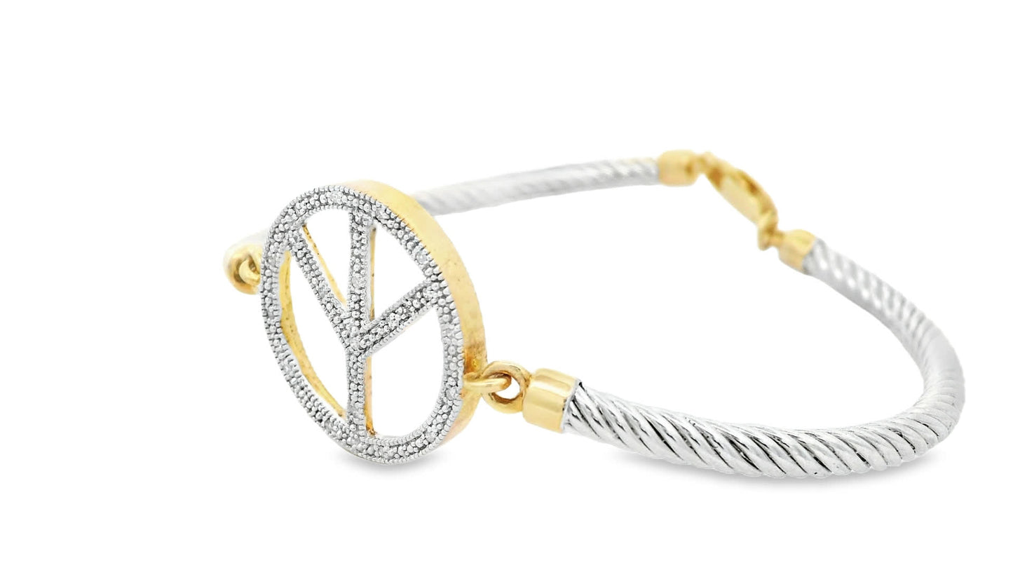 Peace Symbol Bangle Bracelet In 925+18K (0.08 Carat)