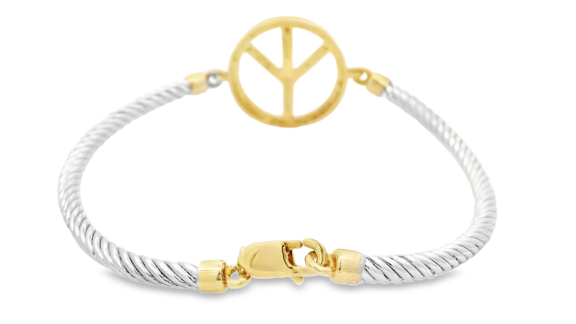 Peace Symbol Bangle Bracelet In 925+18K (0.08 Carat)