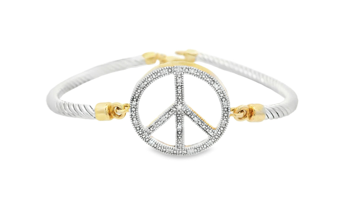 Peace Symbol Bangle Bracelet In 925+18K (0.08 Carat)