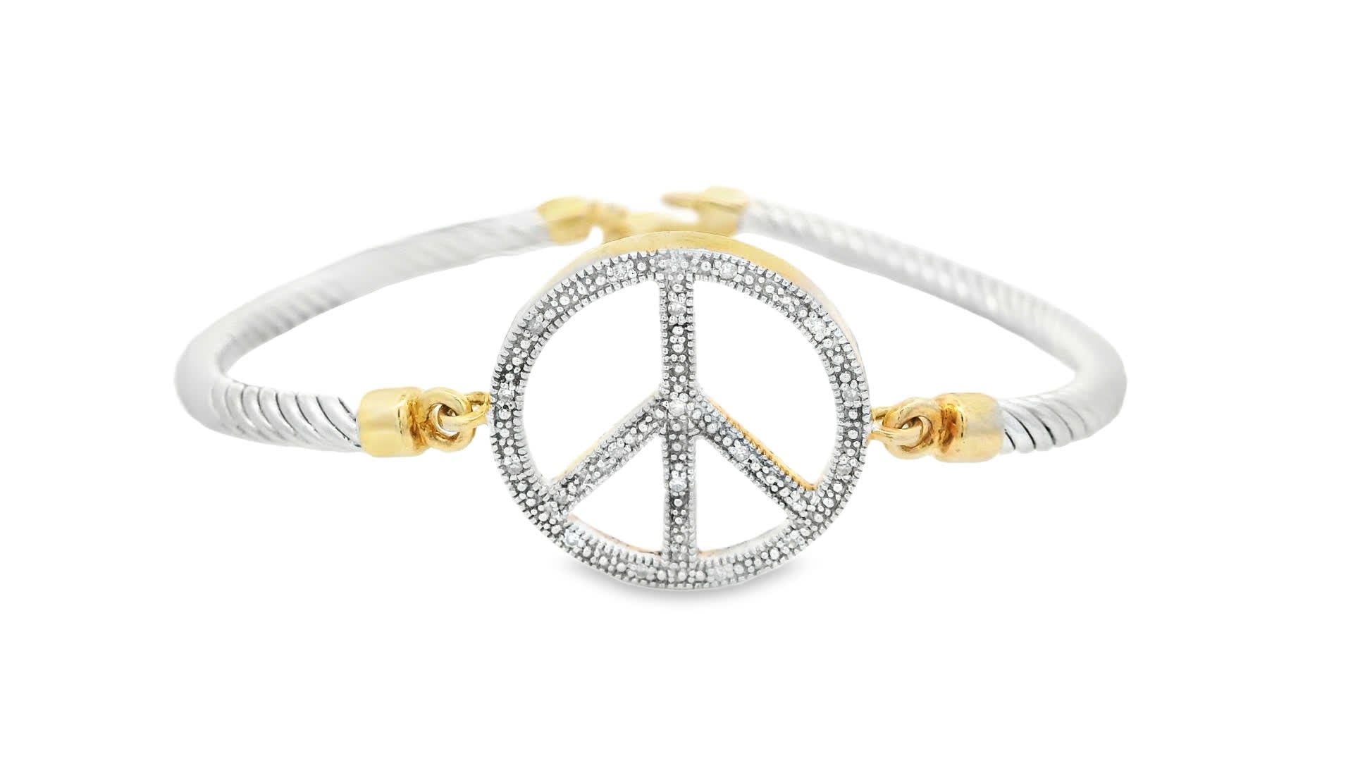 Peace Symbol Bangle Bracelet In 925+18K (0.08 Carat)