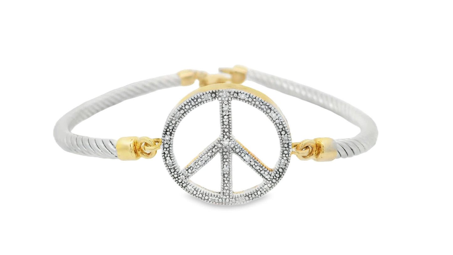 Peace Symbol Bangle Bracelet In 925+18K (0.08 Carat)