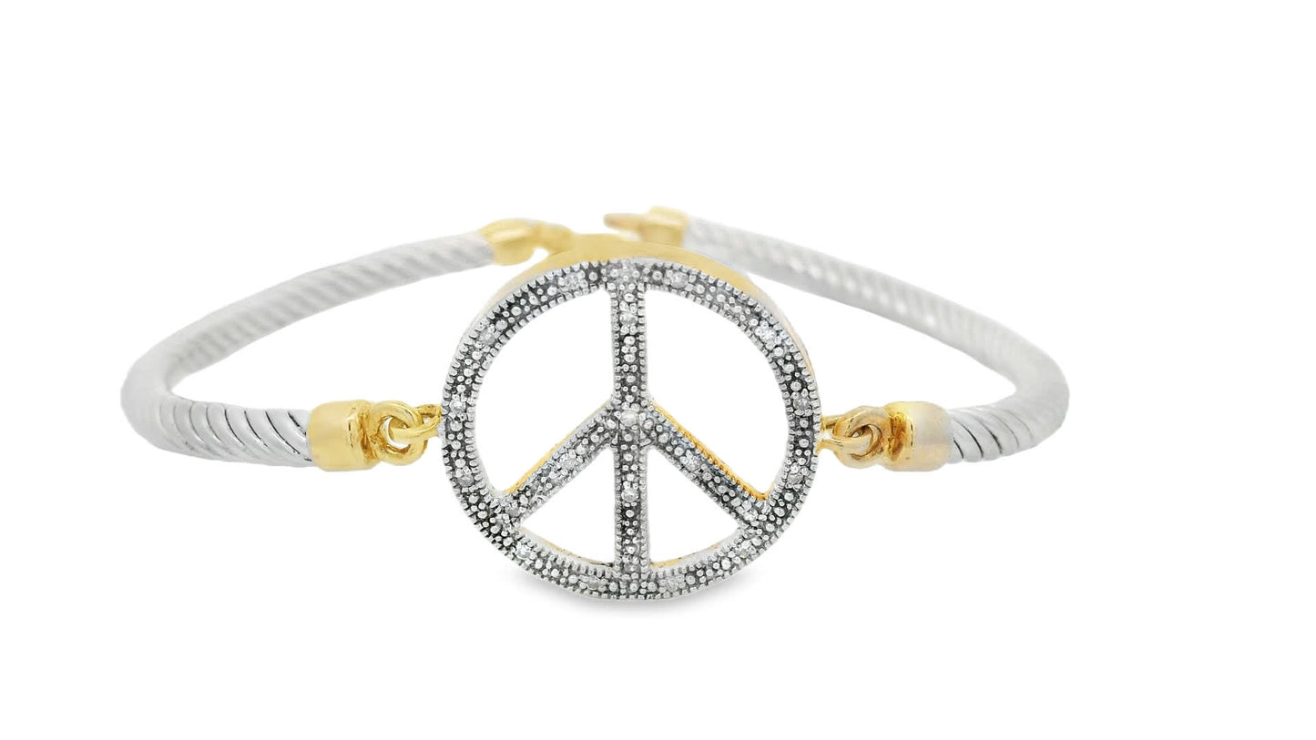 Peace Symbol Bangle Bracelet In 925+18K (0.08 Carat)